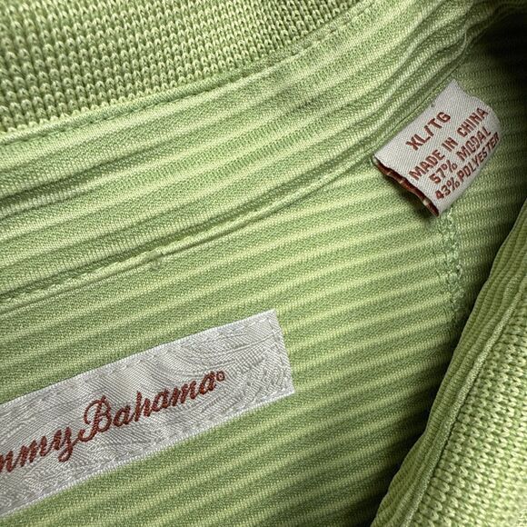 Tommy Bahama Men’s XL Polo Lime Green Striped Short Sleeve Modal Blend - Picture 2 of 7